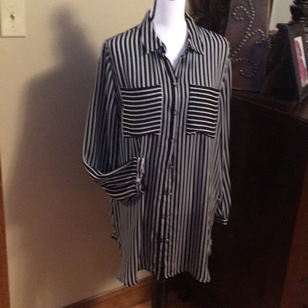 Chico’s black and white striped tunic